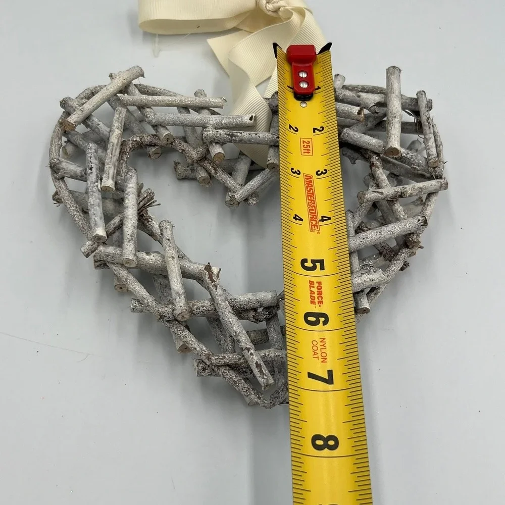 Heart Twig Wreath Home Decor OS Grey NWOT Rustic Glitter Accent